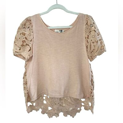 #ad Anthropology Everleigh lace back pink top 100% cotton hi low hem size small $20.00