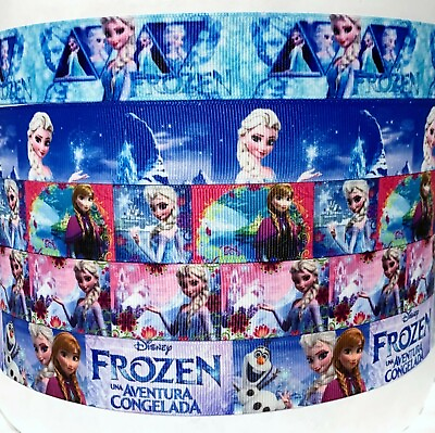 #ad Grosgrain Ribbon 1quot; Frozen Elsa Anna Flowers Printed 5 yard lot A5 $4.75