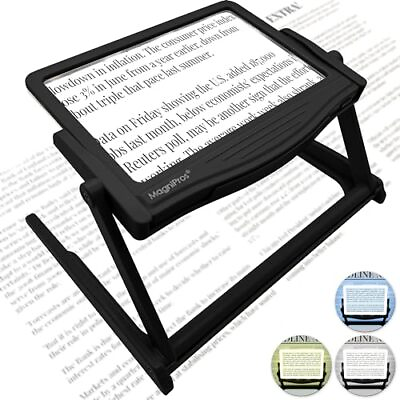 #ad MagniPros 5X Large LED Hands Free Full Page Magnifying Glass Detachable Stand $34.25