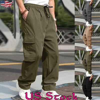 Men Workwear Elastic Waist Cargo Trousers Joggers Workout Sport Casual Pants Gym $22.68