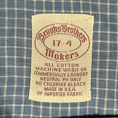 Vintage Brooks Brothers Makers Shirt Mens 17 4 Blue Plaid USA #ad $34.99