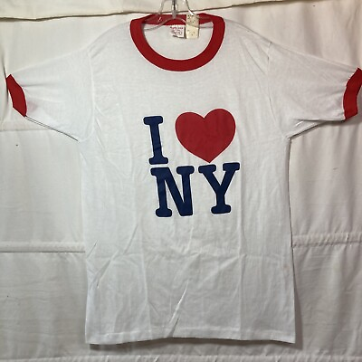 #ad VTG Early 1980s “I Heart NYquot; Ringer Tee Shirt Rare Shirt Tex NOS New York Size L $200.00