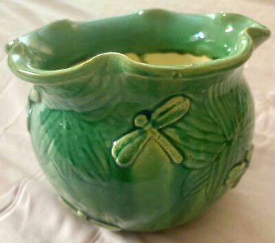 #ad Vintage Green Decorative Majolica Dragonfly Planter $29.00