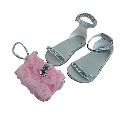#ad 18 Inch Doll Silver Glitter Sandals amp; Pink Rose Purse Handbag $6.99