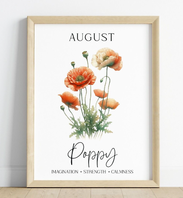 #ad Birth Month Flower Art Print August Poppy Floral Wall Art Decor Home Decor $9.99