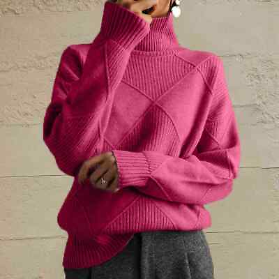#ad Women Geometric Turtleneck Long Sleeve Sweater $44.99