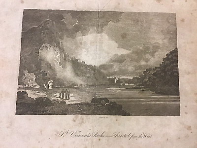 #ad vintage 1800#x27;s engraving: ST. VINCENTS ROCKS near BRISTOL from the WEST $33.21
