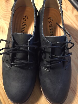 #ad Fashion Women Oxford Shoes Dark Grey Genuine Leather US Size 8 Brand New EU 39 $39.99