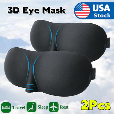 #ad 2X 3D Soft Padded Blindfold Blackout Eye Mask Sleep Aid Shade Foam Elastic Cover $12.47