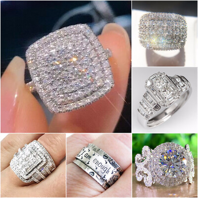 #ad Luxury Cubic Zircon Wedding Engagement 925 Silver Rings Women Gift Sz 6 10 $1.72