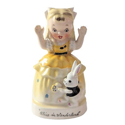#ad Alice in Wonderland Yellow Dress White Rabbit Clock Napco Japan Vintage Kitsch $125.00