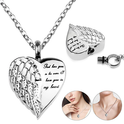 #ad Silver Cremation Heart Urn Necklace Keepsake Ash Holder Memorial Jewelry Pendant $8.48