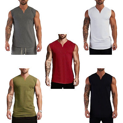 #ad Men#x27;s Sleeveless Muscle Workout Tank Top Gym Sport Bodybuilding Fitness T shirt $9.10