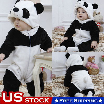 #ad Newborn Baby Romper Jumpsuit Boy Girl Kids Panda Hooded Bodysuit Clothes Outfits $17.09