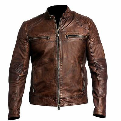 #ad Men#x27;s Biker Vintage Motorcycle Distressed Brown Cafe Racer Leather Jacket $85.99