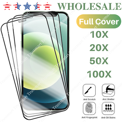 #ad Wholesale Bulk For iPhone 12 11 Pro XR Tempered Glass Full Screen Protector Lot $48.09