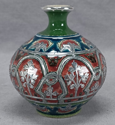 Royal Bonn Germany quot;Old Dutchquot; Art Nouveau Silver Overlay amp; Floral Vase $295.00