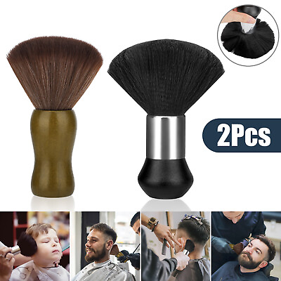 #ad 2pcs Wooden Handle Barber Neck Duster Brush Soft Cleaning Makeup Nylon Hairbrush $11.98