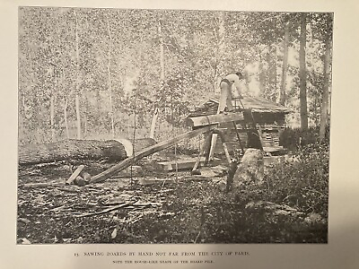 #ad Antique Print France Logging Lumber Mill Near Paris $10.00