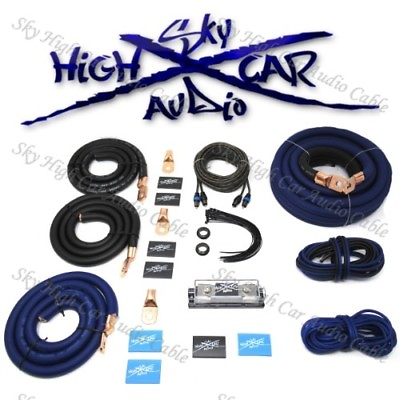#ad 1 0 Ga AWG Amp Kit and 1 0 GA Big 3 Upgrade Blue Black Sky High Car Audio $109.95