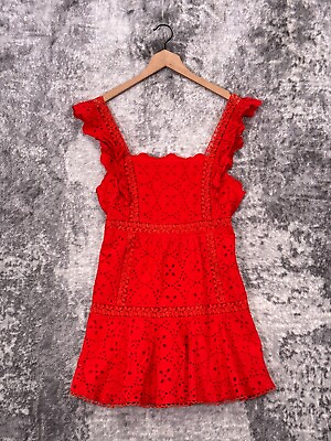 Betsey Johnson Dress Womens Red Eyelet Lace A Line Mini Size 10 $37.49