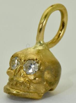 #ad Antique Skull Charm Pendant Fob English Victorian 14k Solid Gold Diamonds $1500.00
