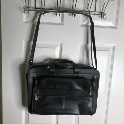#ad Genuine Leather Zip Briefcase Black $99.99