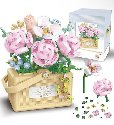 #ad 1277 Pcs Flower Bouquet Building Kit Bonsai Rose Flower Basket LEGO Gift DIY Toy $39.99