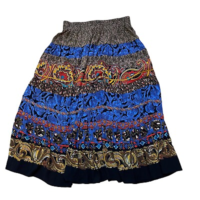 #ad Vintage Carole Little Womens Midi Maxi Gypsy Boho Skirt Size M L Pull On EUC $39.00