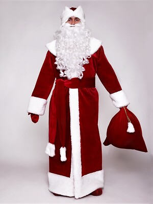 #ad Father Frost red costume Santa Claus outfit Grandpa long robe high quality $199.00