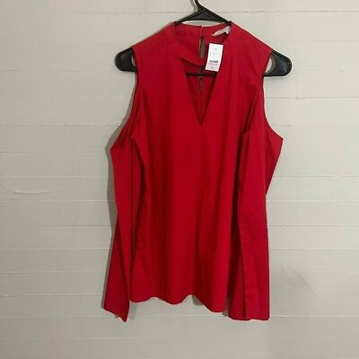 #ad #ad NWT Loft Red Structured Cold Shoulder Wide Sleeve Blouse SZ XS Cotton Blend $23.99