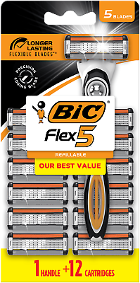 #ad Flex 5 Refillable Razors for Men Long Lasting 5 Blades 1 Handle and 12 Re $19.92