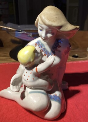 #ad Vintage figurine Mother with child Porcelain Statue USSR 1979 Polonsky Factory $115.00