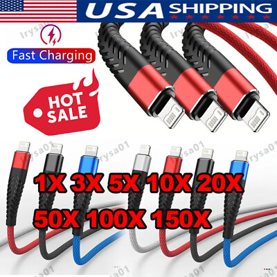 Braided Fast Charger Cable Heavy Duty USB lot Cord For iPhone 14 13 12 11 X XR 8 $407.09