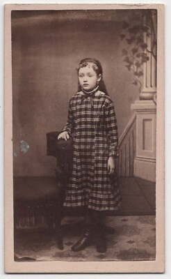 #ad ANTIQUE CDV CIRCA 1880s E. HOFFMEISTER CUTE GIRL IN PLAID DRESS FREMONT NEBRASKA $12.99