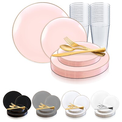Disposable Plastic Dinnerware Wedding Party Package Organic Round Plates Set $296.99