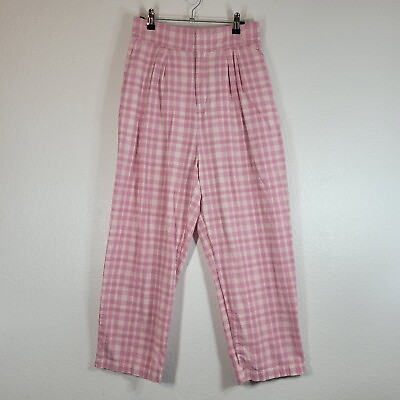 Urban Outfitters Women Medium Gingham Trouser Pants High Rise Pink Spring Pastel $21.24