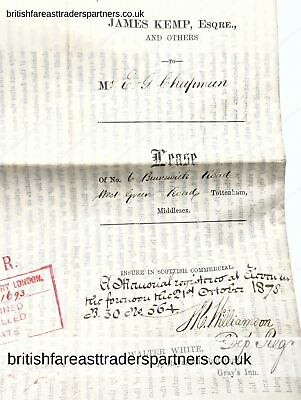 1878 James Kemp Esq. to EG Chapman LEASE of 6 Brunswick Road TOTTENHAM Indenture GBP 297.99
