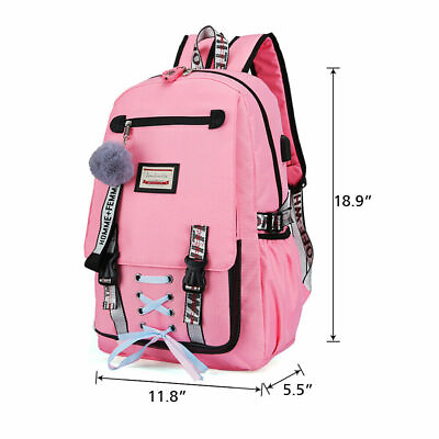#ad USB Women Backpack Travel Canvas Handbag Rucksack Shoulder School Bag Anti Theft $34.99