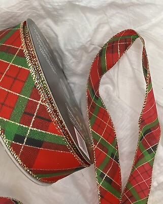 #ad $1.00 Premium Christmas Ribbon Plaid Pattern 1.5 in wide Wire $1.00