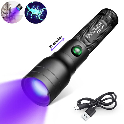 Zoom 395nm UV Light Blacklight Rechargeable Tactical LED Flashlight 18650 Lamp $16.19