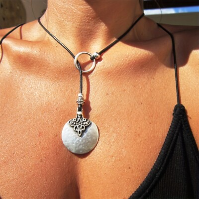 #ad Bohemian Round Silver Pendant Unique Retro Necklace Women Stylish Jewelry Gift C $4.42