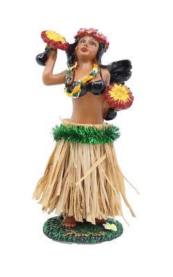 #ad #ad Hawaiian Hula Lady w #x27;Uli#x27;uli Mini Dashboard Doll 4quot; Car Doll Natural Skirt $13.16
