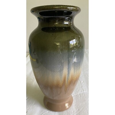 #ad Studio Pottery Vase Ceramic Brown Gray Black Drip Glaze Farmhouse 10.25 in $12.95