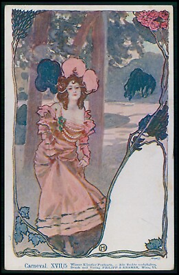 #ad ee Art Nouveau glamour Lady original old 1900s Philipp amp; Kramer Viena postcard $25.00