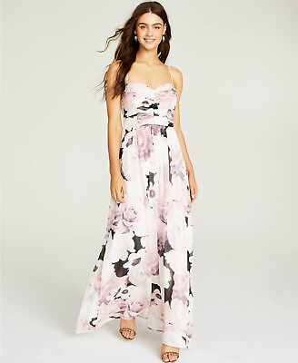#ad Trixxi Juniors#x27; Ruched Floral Print Gown Pink Size 7 $26.24