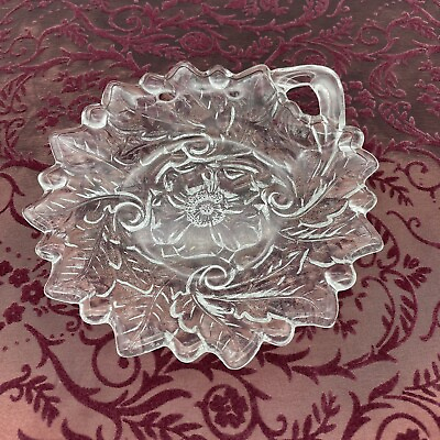 #ad ROUND CLEAR CUT GLASS CANDY DISH WITH LEAF AND FLORAL PATTERN. $6.99