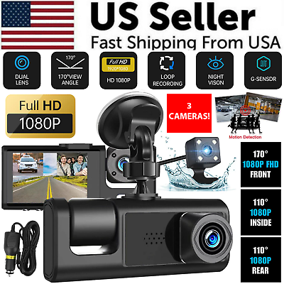 #ad Car Dual Lens Dash Cam HD 1080P Front Rear Inside Video Recorder Camera G Sensor $29.99