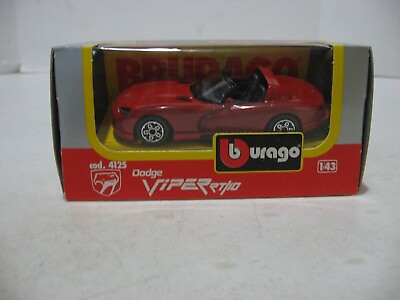 #ad Burago Red Dodge Viper RT 10 Roadster #4125 1 43 Scale Die Cast Car $14.95