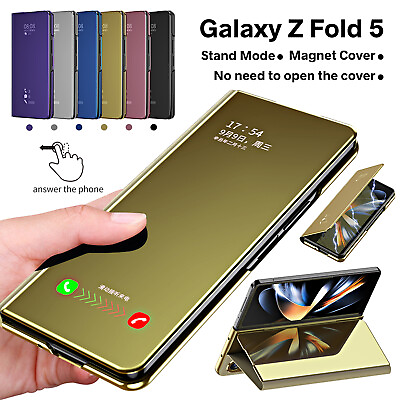 #ad For Samsung Galaxy Z Fold5 4 3 2 Cover Magnetic S View Mirror Plating Stand Case $14.26